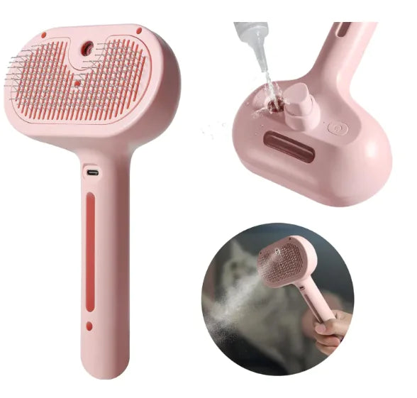Pet Grooming Brush with Self-Cleaning & LED Light