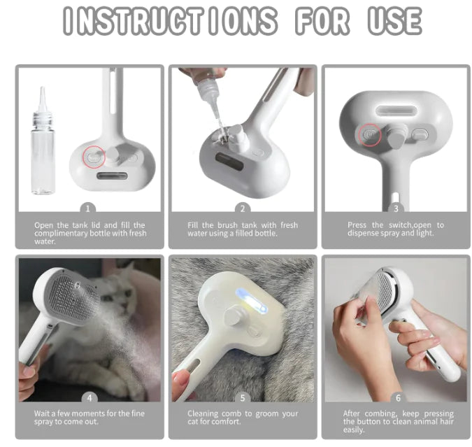 Pet Grooming Brush with Self-Cleaning & LED Light