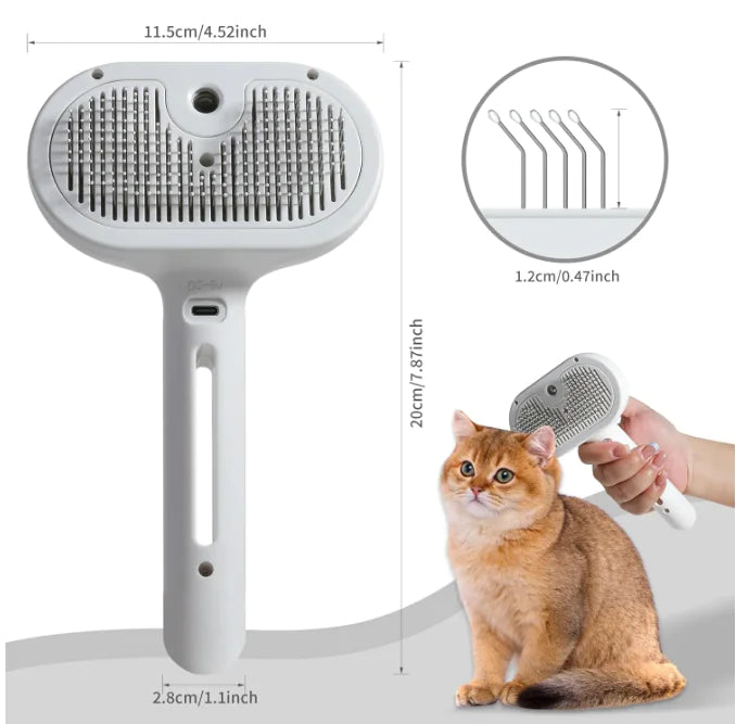 Pet Grooming Brush with Self-Cleaning & LED Light